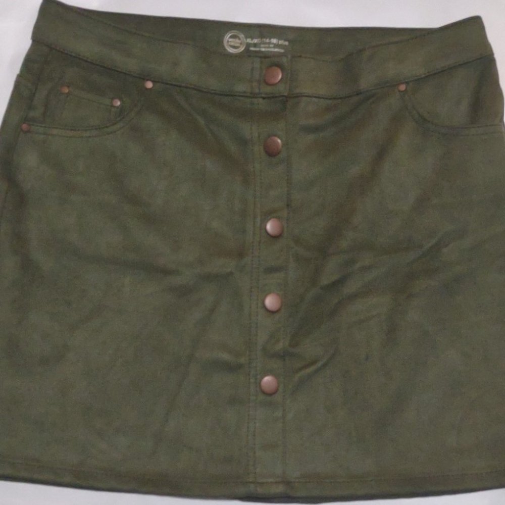 Girls Plus Olive Button Down Skirt